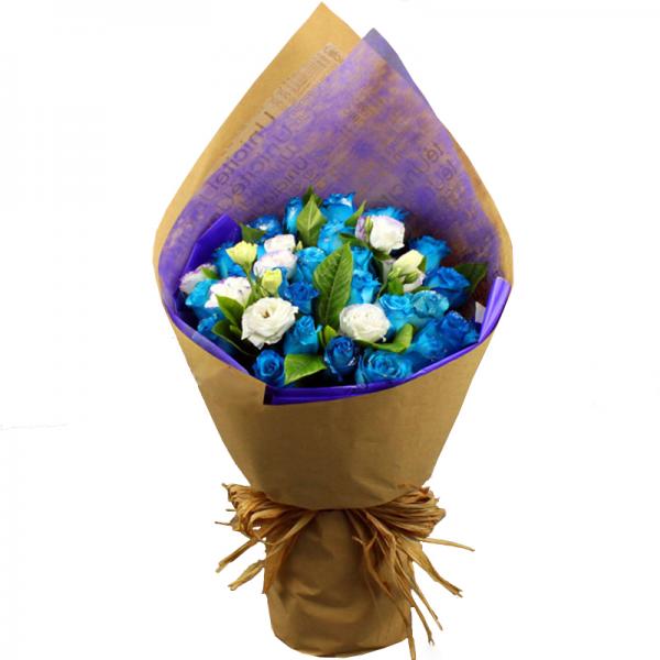 情深如许--19枝蓝玫瑰扇形花束